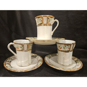 Vintage Nippon Demitasse Cups (3) and Saucers Porcelain w/ Gold Accents